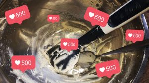 Instagram likes on a baking mixing bowl
