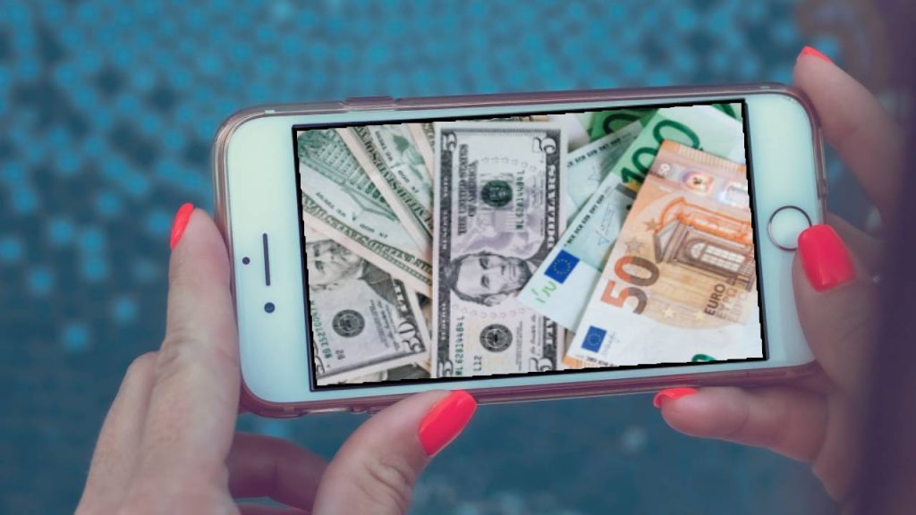dollars and euros on a phone screen - content making money